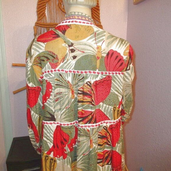 Cato Butterfly Kimono Duster Top Size S Embroidered Gauze Tiered Oversized Boho - Picture 10 of 12